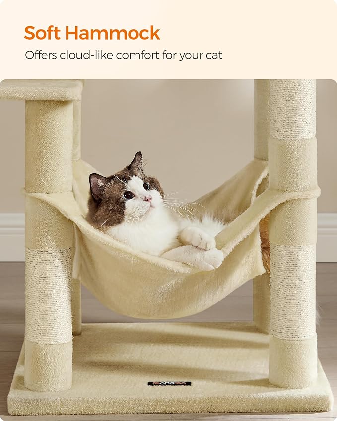 Feandrea Cat Tree, 55.1-Inch Cat Tower, Plush Multi-Level Condo - Image 4