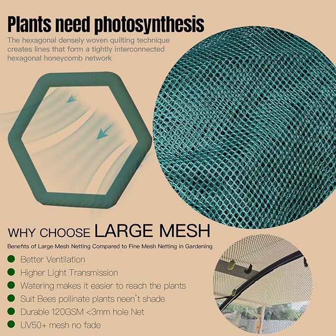 Poray Large Tunnel 73''x37''x61''Plant Netting Cover, 5FT Tall Crop Cage Tomato - Image 6