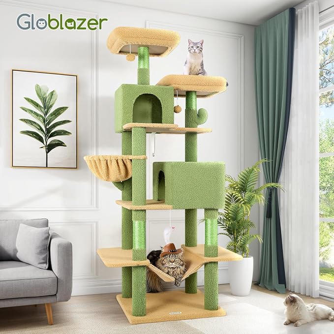 Globlazer Cactus Cat Tree Tower 76-Inch Extra Tall Multi-Level Cat Furniture - Image 8