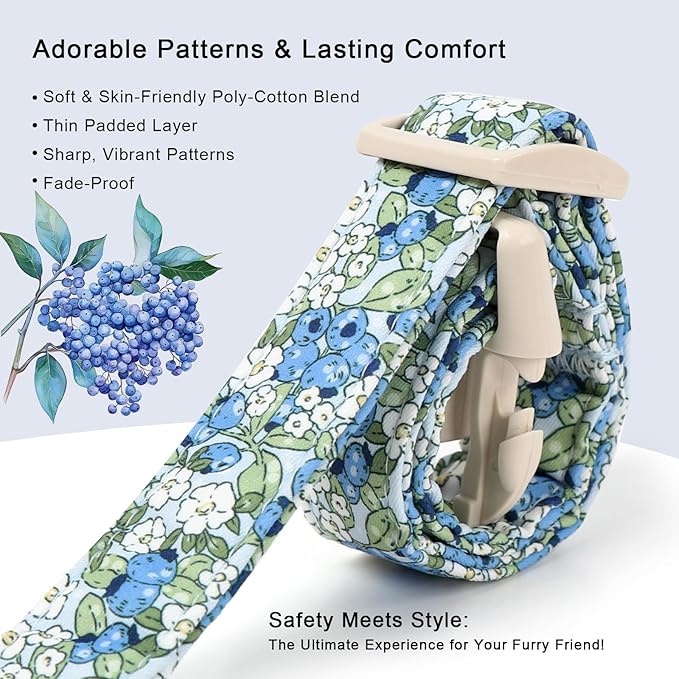 Blueberry Pattern Dog Collar, Cute Light Blue Spring Summer Puppy Collar - Image 4