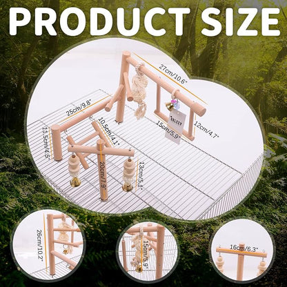 QBLEEV Bird Cage Play Stand Toy Set-Birdcage Wood Stands Hanging Chew Toys - Image 3