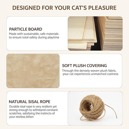 16-in-1 Cat Wall Shelves, Wall Mounted Cats Furniture Set w/Plush Fabric - Image 6