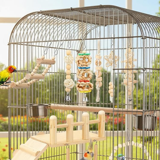 Morezi Bird Swing for cage Parakeet Parrot Swing Wood Hemp Rope Ladder Toy Play - Image 2