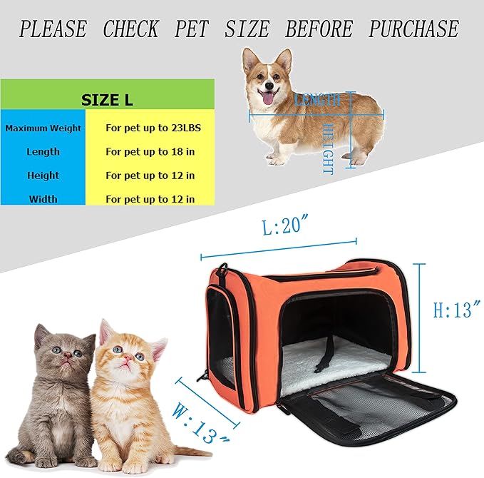 Soft Sided Carrier for Small Medium Cats Dogs, Removable Pad Collapsible Travel - Image 4
