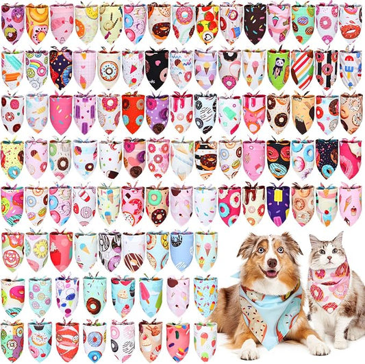 100 Pcs Donut Dog Bandanas Bulk Pet Bibs Colorful Triangle Scarf Donut Pet by Huhumy