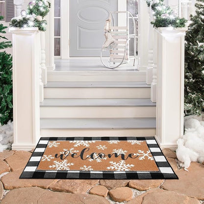 Tinideya 2 Pcs Winter Door Mat Outdoor Snowflake Welcome Mats - Image 2