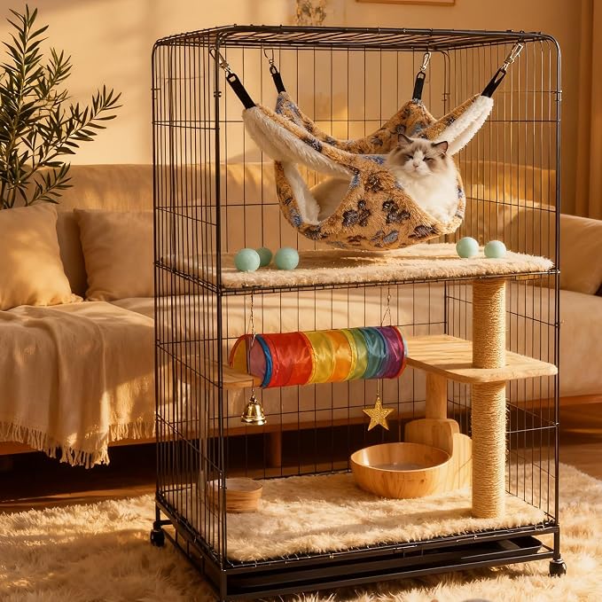 Cat Hammock for Cage, Soft Warm Hanging Bed for Kitten, Guinea Pig, Chinchilla - Image 2