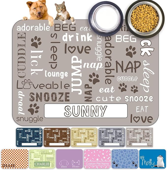 Personalized Dog Cat Food Mat Waterproof Non Slip Pet Bowl Name Mat Absorbent by Unknown