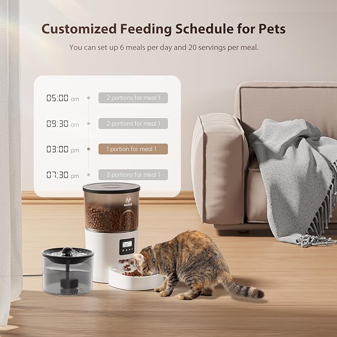 IMIPAW Automatic Cat Feeder and Water Fountain, Timed Dry Food Dispenser - Image 2