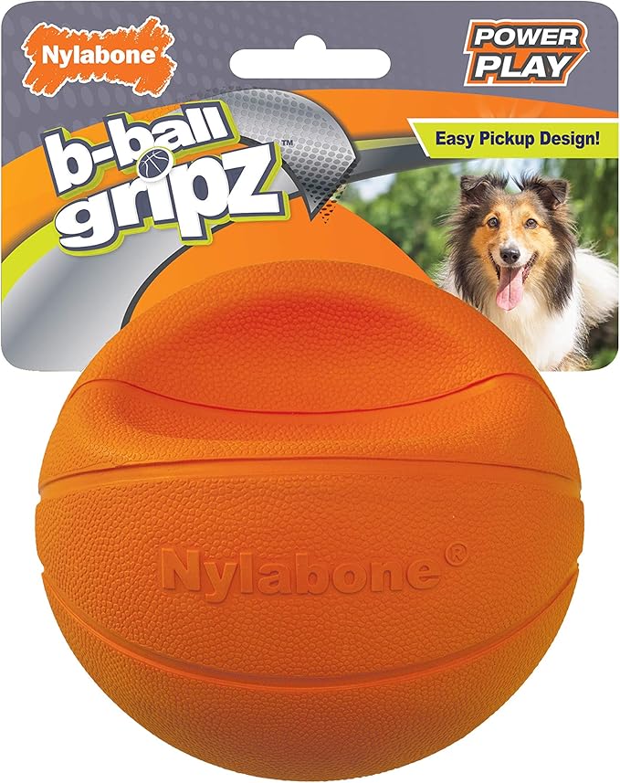Nylabone Power Play Gripz Felt Basketball Rubber Fetch Toy, Squeaky Ball by Nylabone