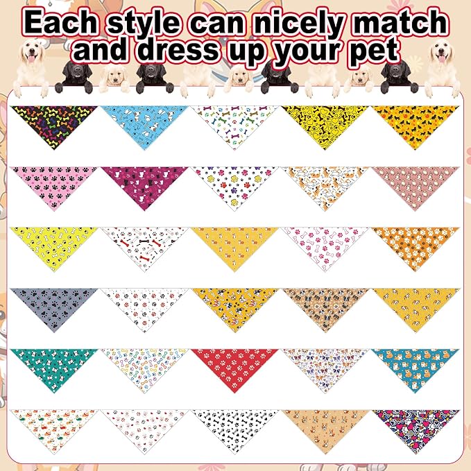Aliceset 180 Pcs Dog Bandana Bulk Paw Print Bandanas - Image 3