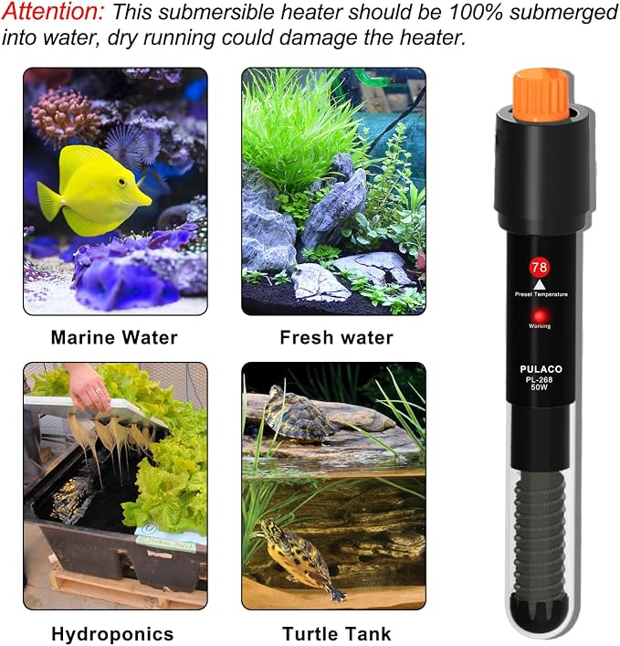 PULACO 50Watt Aquarium Heater for 6-15 Gallon Fish Tank, Adjustable Submersible - Image 4