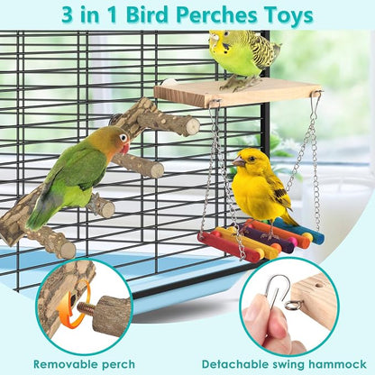 3in1 Bird Perch Toys for Parrots, Wooden Ladder Perch for Cage, Parrot Platform - Image 3