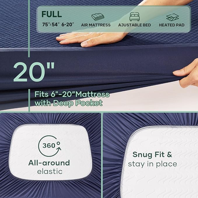 OhGeni 100% Waterproof Mattress Protector, Full-Navy Blue Size Mattress Pad - Image 4