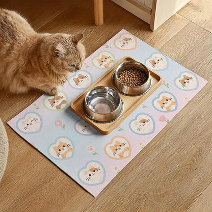 Cat Feedings Mats 20x12 inch Pastel Heart Kitten Print Pet Bowl Placemat Non - Image 2