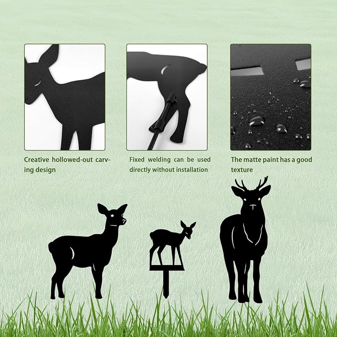 3 Pack Deer Metal Garden Decorative Stakes, Weather Proof Silhouette Statues - Image 5