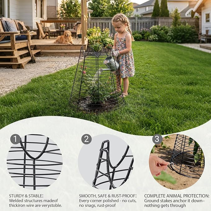 4 Pcs 11.6"×11.6" Plant Protectors from Animals, Sturdy Metal Plant Cages - Image 4