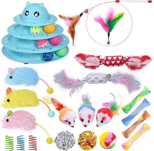 UPSKY 24 PCS Cat Toys, 3-Level Turntable Kitten Toys Set, Interactive Cat by UPSKY
