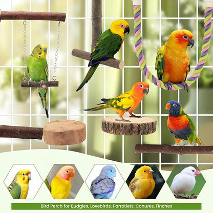 8PCS Natural Wood Bird Perches, Parrot Perch Stand & Chewing Toy - Image 7