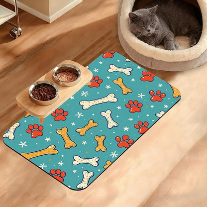 Dog Paws Cat Food Mat, Bones Absorbent Pet Feeding Mat by Unknown