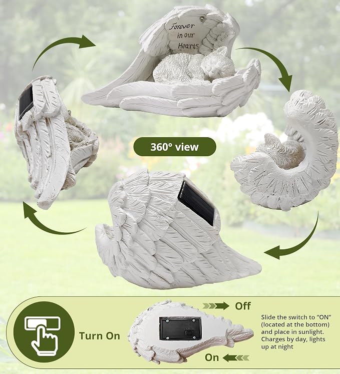 Pet Cat Solar Garden Memorial Statue – Outdoor Resin Angel Kitty - Image 4