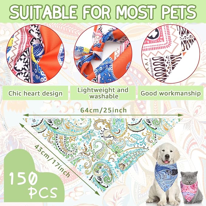 150 Pcs Paisley Dog Bandanas Bulk Pet Bibs Colorful Triangle Scarf Pet Paisley - Image 2