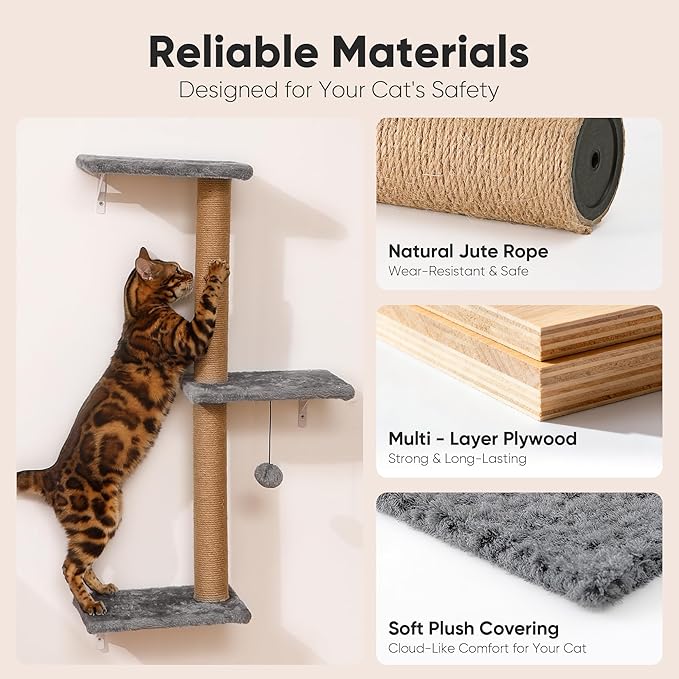 FUKUMARU Cat Wall Shelves, Stable & Safe 4 in 1 Cat Wall Mounted Furniture Set - Image 3
