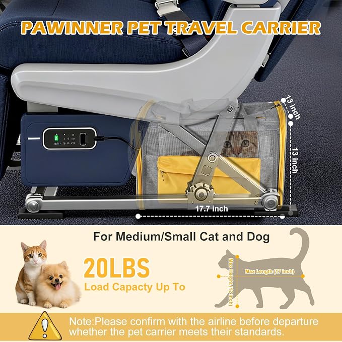 Pawinner Pet Carrier with Wheels, 17.7" x 13" x 13" Airline Approved Cat Carrier - Image 3
