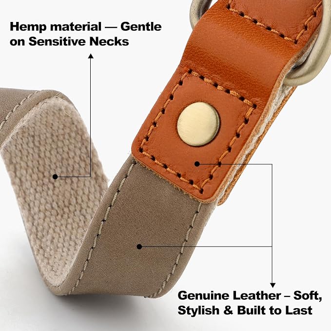 Plutus Pet Genuine Leather & Hemp Dog Collar – Adjustable Heavy Duty Pet Collar - Image 2