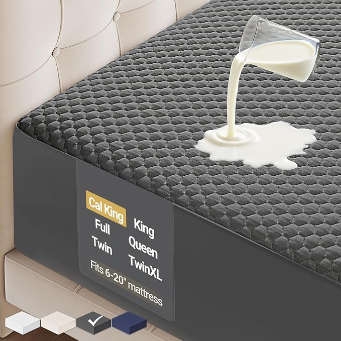 OhGeni 100% Waterproof Mattress Protector, California King-Gray, Fits 6"-20" by OhGeni