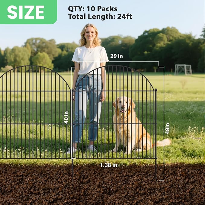 10Pcs No Dig Garden Fence, 40in/24ft Rustproof Metal Dog Fence Outdoor - Image 2