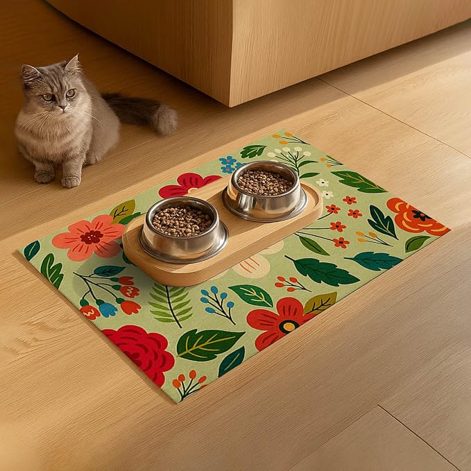 Non Slip Pet Feeding Mat with Floral Design - Image 9