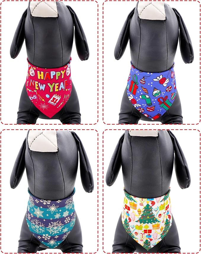 PET SHOW 50 Pack Christmas Big Dog Bandanas Bulk XL Washable Happy New Year - Image 4