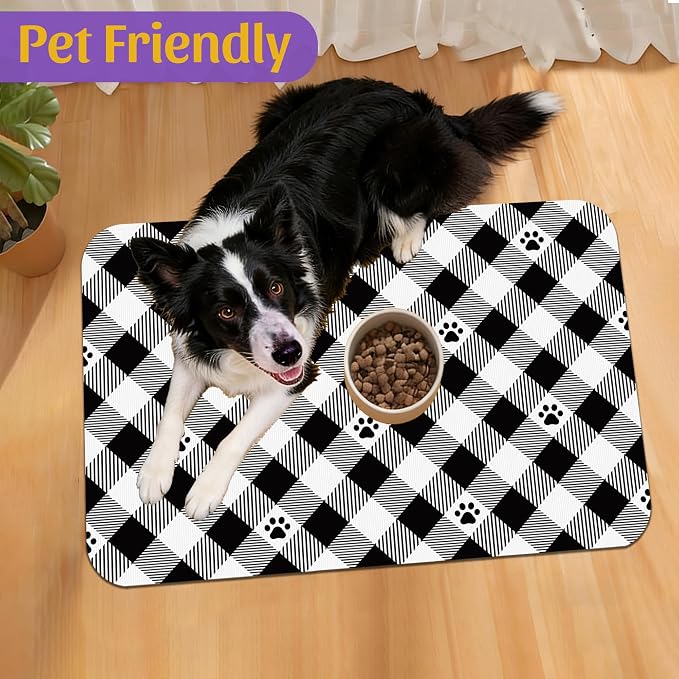 Cat Checked Plaid Dog Cat Food Mat, Absorbent Feeding Mat - Image 7