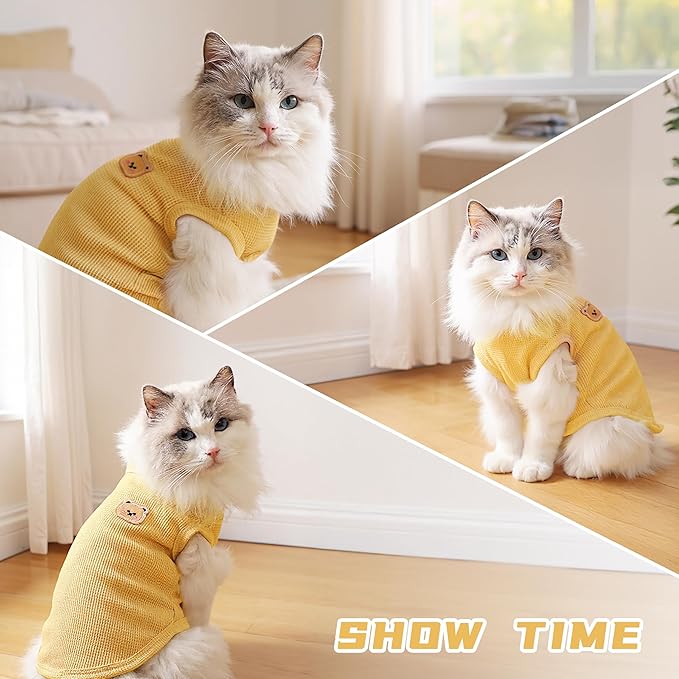Waffle Knit Cat & Dog T Shirt for Small Dogs, Stretchable Puppy Shirt for - Image 4