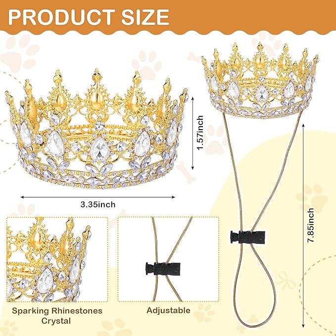 Abbylike Pet Rhinestone King Crown, Queen Crown - Image 2