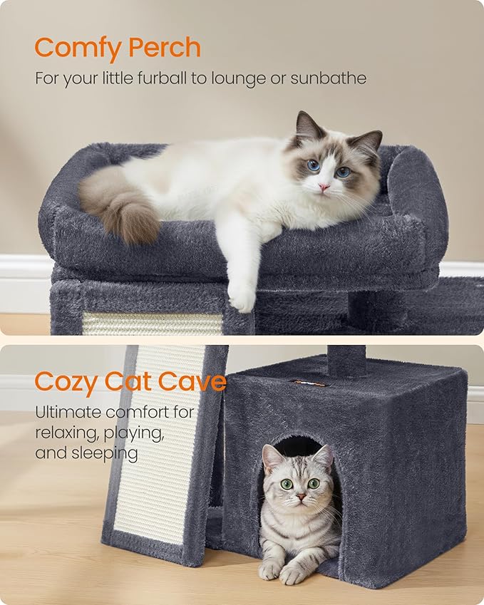 Feandrea Small Cat Tree, Cat Tower Condo, Scratching Ramp, Large Top Perch - Image 4