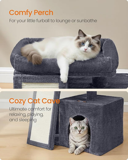 Feandrea Small Cat Tree, Cat Tower Condo, Scratching Ramp, Large Top Perch - Image 4