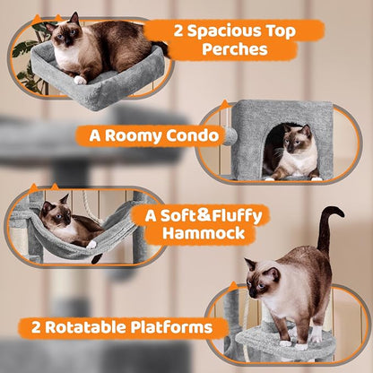 Yaheetech 59in Cat Tree for Multiple Cats, Extended Platforms for Climbing & - Image 3