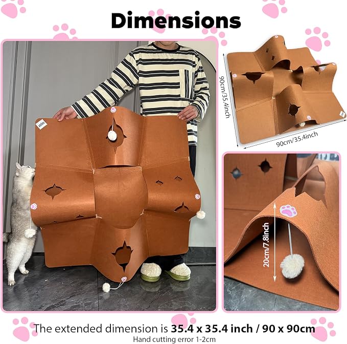 Interactive Cat Tunnel Mat for Indoor Cats, 4-Way Felt Cat Cave - Image 6