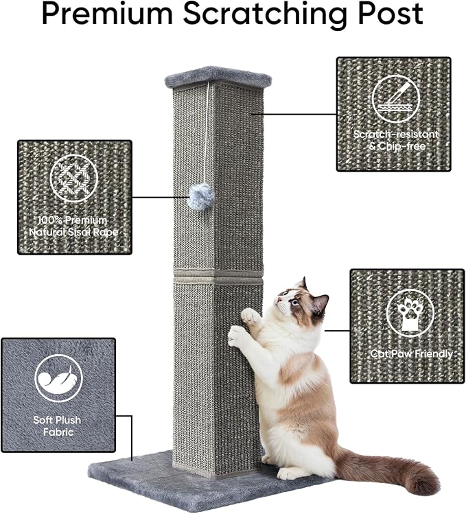 Cat Scratching Post 32 Inch for Indoor Large Cats and Kitten, Nature Sisal Tall - Image 3