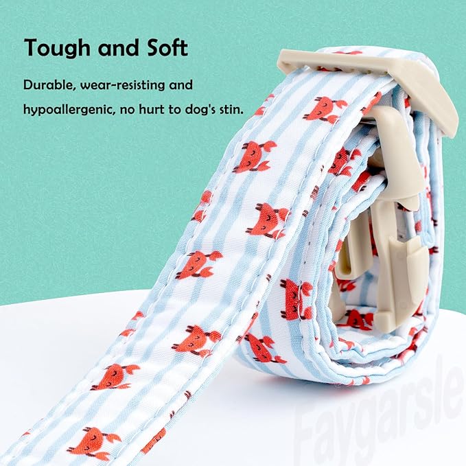 Faygarsle Cute Crab Pattern Dog Collar, Cotton Fabric, Light Blue Stripes - Image 3