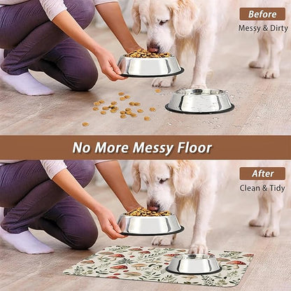 Red Mushroom Pet Feeding Mat, Fern Herb Berries Absorbent Quick-Dry Cat Dog - Image 5