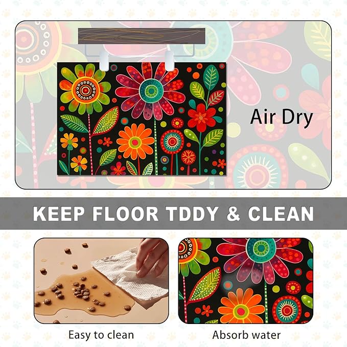 Vibrant Flower Pattern Pet Food Mat Spill-Proof Pet Feeding Mats - Image 6