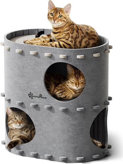 DownyPaws Cat House for Indoor Cats, 2-Storey Foldable Cat Bed Cave, Felt Cats by DownyPaws
