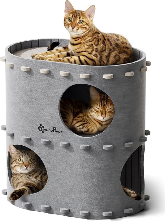 DownyPaws Cat House for Indoor Cats, 2-Storey Foldable Cat Bed Cave, Felt Cats by DownyPaws