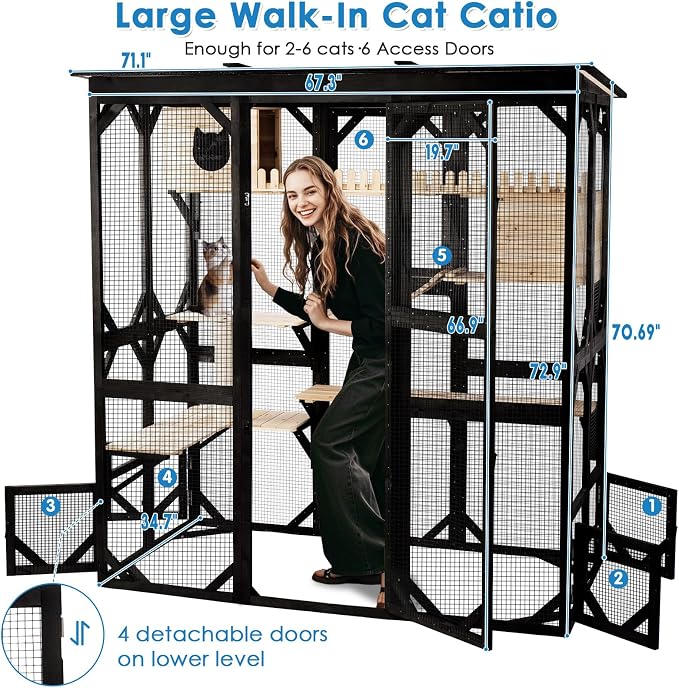 71.1" L Large Cat Catio Outdoor Cat Enclosure Window Acess, Walk-in Cat Cage - Image 9