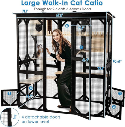 71.1" L Large Cat Catio Outdoor Cat Enclosure Window Acess, Walk-in Cat Cage - Image 9