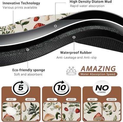 Red Mushroom Pet Feeding Mat, Fern Herb Berries Absorbent Quick-Dry Cat Dog - Image 3