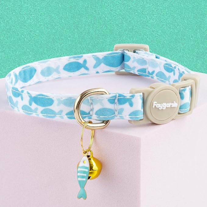 Faygarsle 2 Pack Plaid Butterfly Fish Pattern Cat Collars Breakaway Safety - Image 4